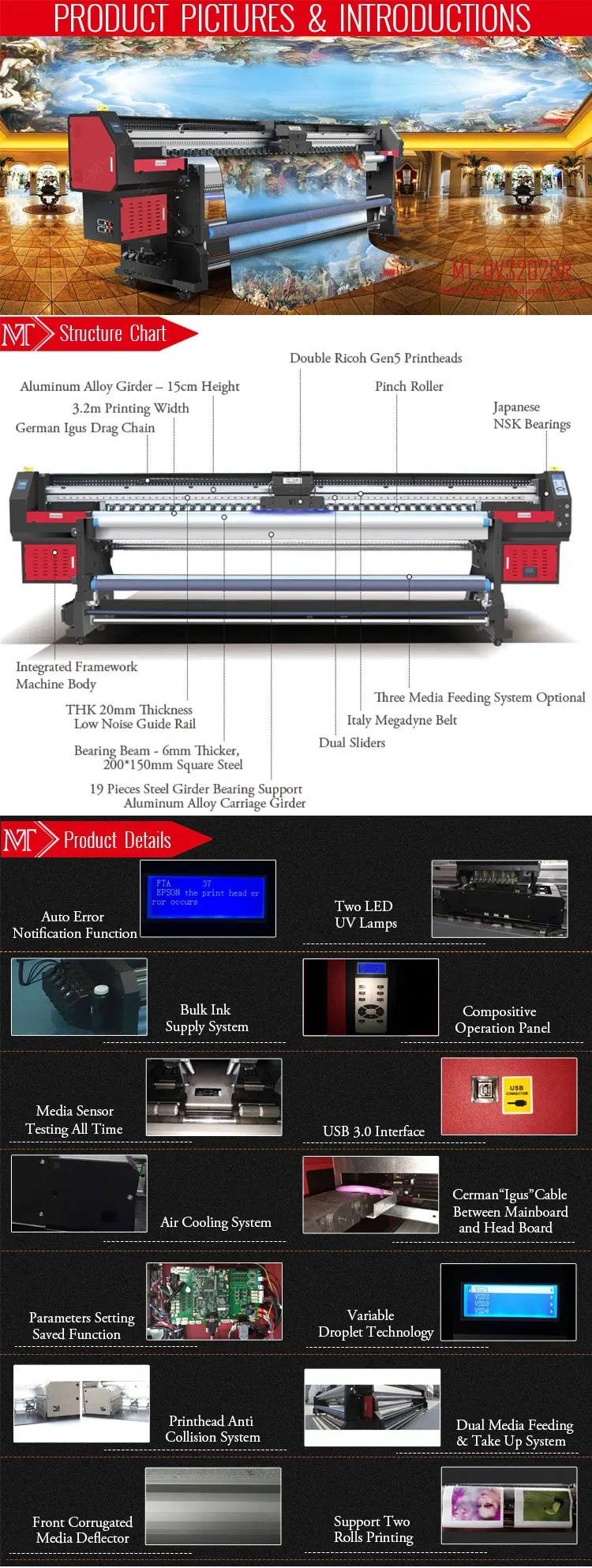 Full Automatic 3.2m Inkjet Large Format Roll to Roll Digital UV Printer for PU